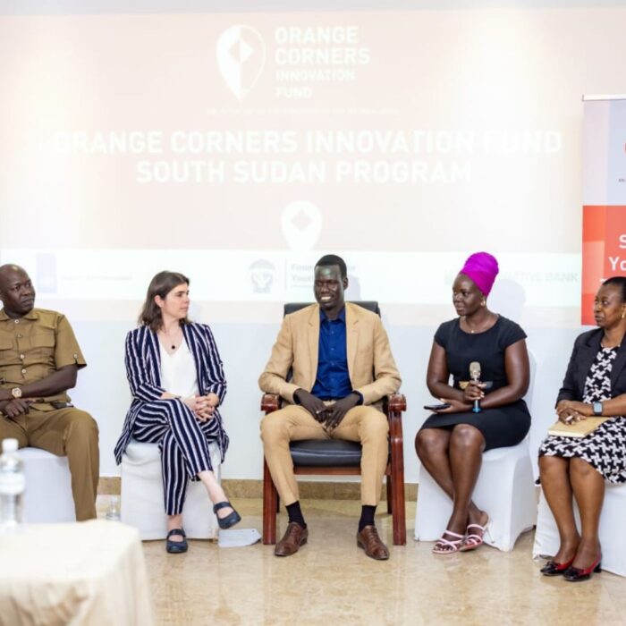 In the picture from left to right: Peter Daniel Deng, CEO of Cypress Enterprise, Paulien Peet, Programme Advisor at Orange Corners Incubation Hub, Joy Ladu, an agri-entrepreneur and founder of Ubuntu Company Limited; Carol Mburu, Head of CCIA & Cooperatives at Co-operative Bank of South Sudan
